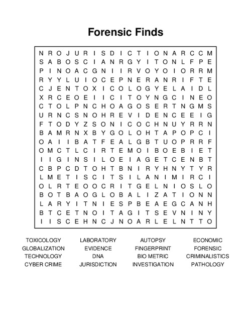 Forensic Finds Word Search Puzzle