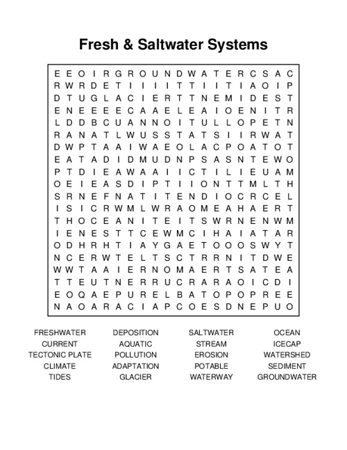 Fresh & Saltwater Systems Word Search Puzzle