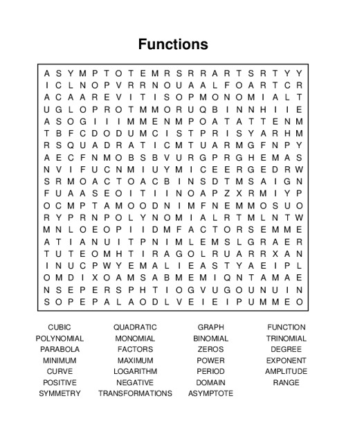 Functions Word Search Puzzle