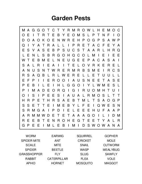 Garden Pests Word Search Puzzle