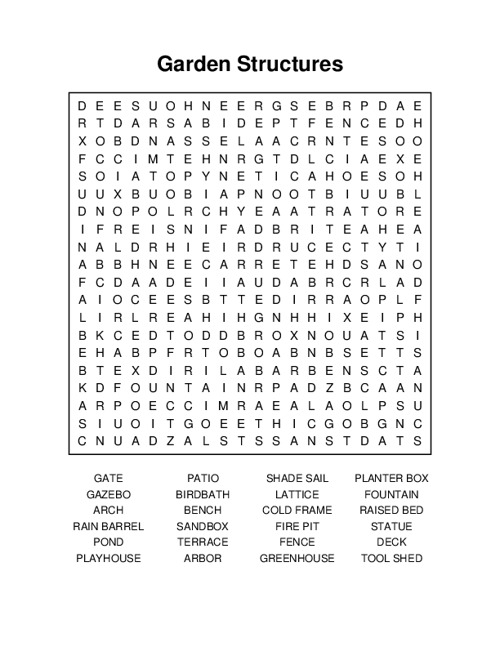 Garden Structures Word Search Puzzle