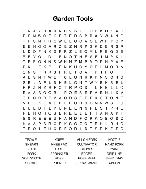 Garden Tools Word Search Puzzle