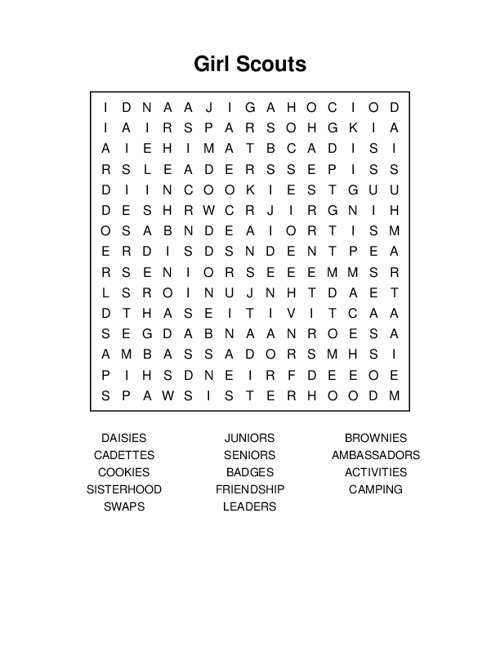 Girl Scouts Word Search Puzzle