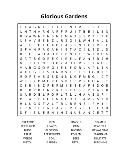 Glorious Gardens Word Search Puzzle
