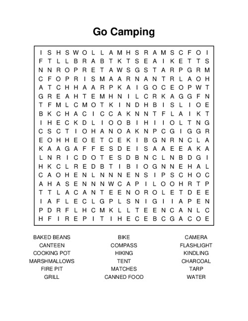Go Camping Word Search Puzzle
