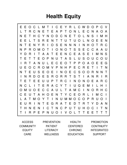 Health Equity Word Search Puzzle