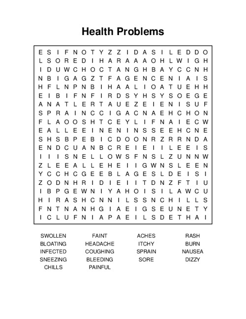 Health Problems Word Search Puzzle