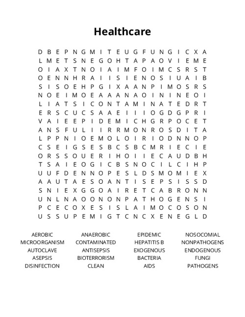 Healthcare Word Search Puzzle