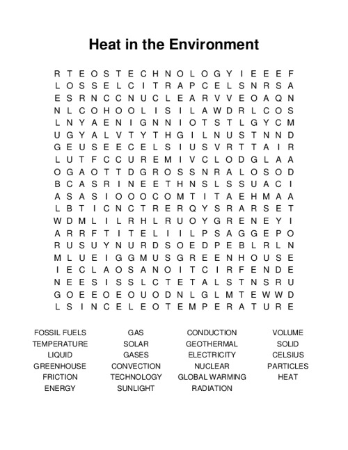 Heat in the Environment Word Search Puzzle