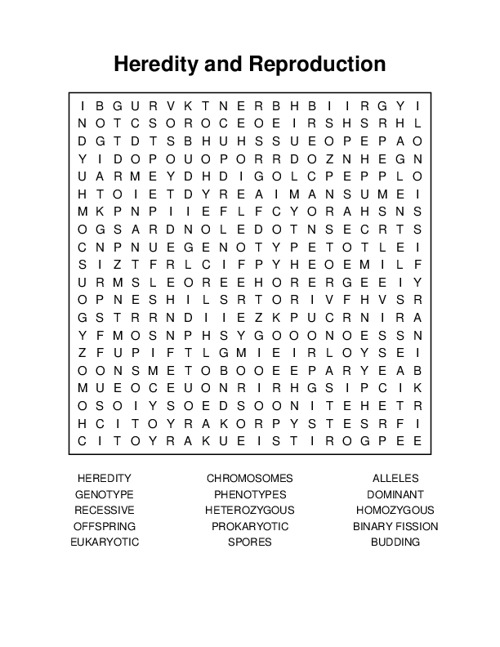 Heredity and Reproduction Word Search Puzzle
