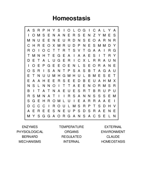 Homeostasis Word Search Puzzle