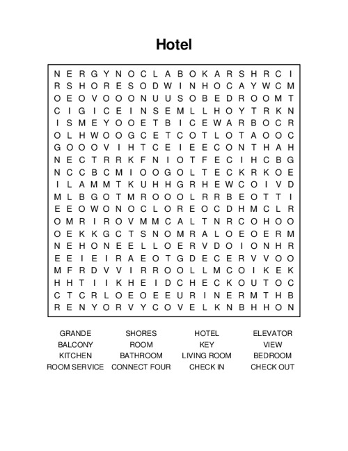 Hotel Word Search Puzzle