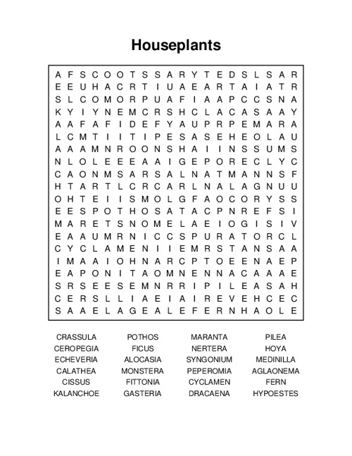 Houseplants Word Search Puzzle