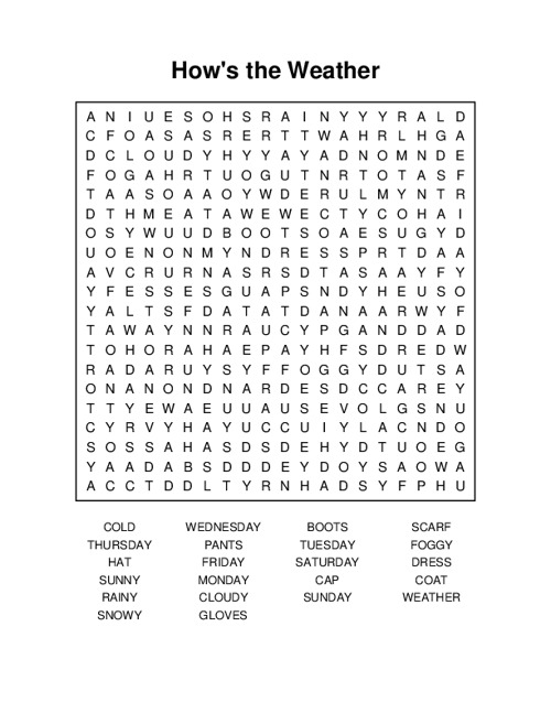 Hows the Weather Word Search Puzzle