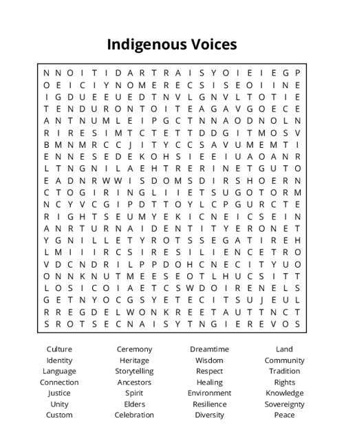 Indigenous Voices Word Search Puzzle