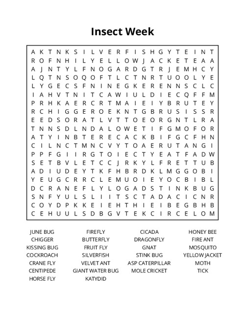 Insect Week Word Search Puzzle
