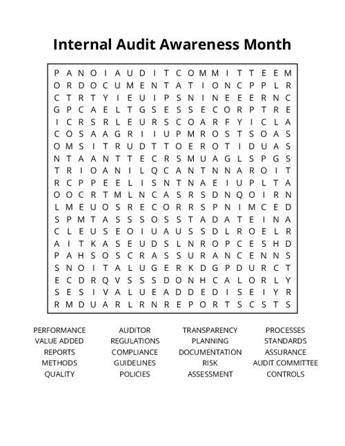 Internal Audit Awareness Month Word Search Puzzle