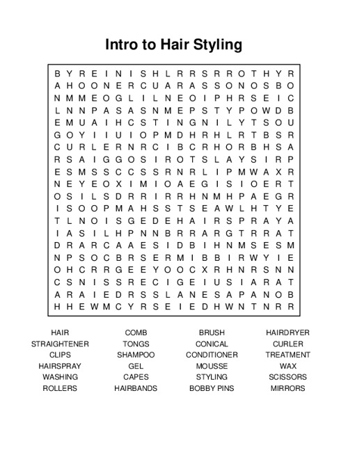Intro to Hair Styling Word Search Puzzle