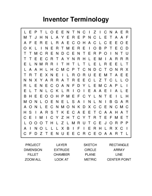 Inventor Terminology Word Search Puzzle
