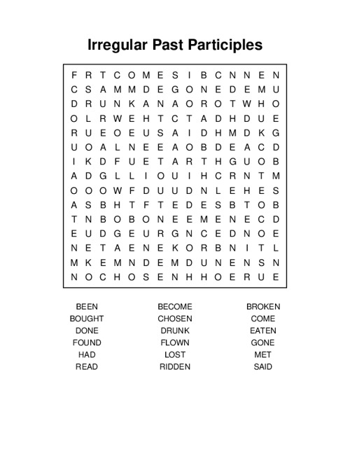 Irregular Past Participles Word Search Puzzle