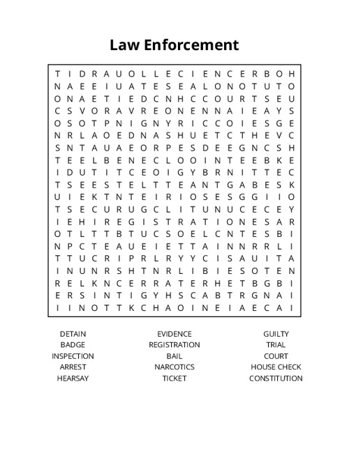 Law Enforcement Word Search Puzzle