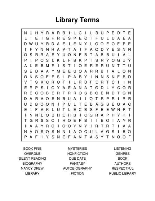 Library Terms Word Search Puzzle