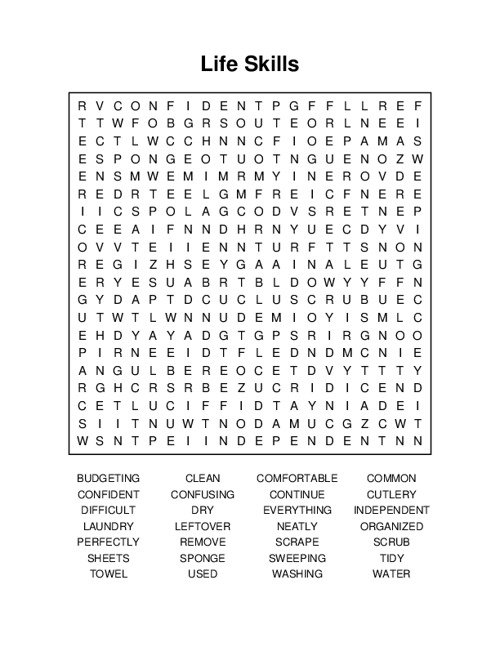 Life Skills Word Search Puzzle