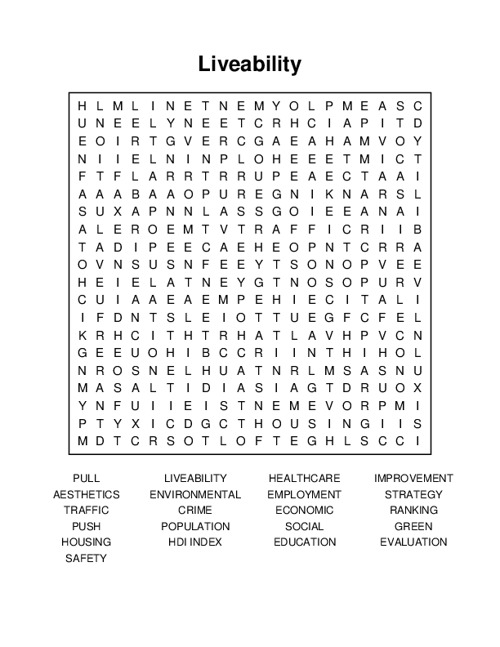 Liveability Word Search Puzzle