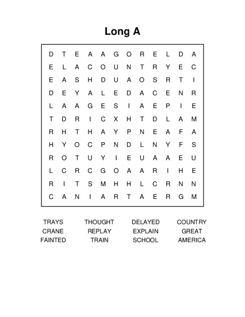 Long A Word Search Puzzle