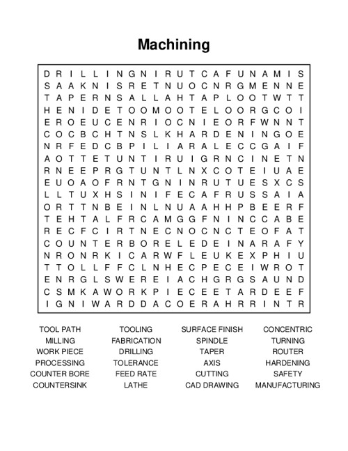 Machining Word Search Puzzle