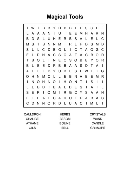 Magical Tools Word Search Puzzle
