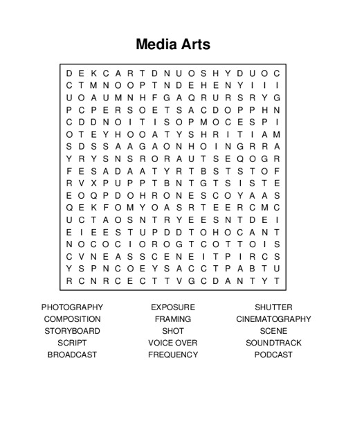 Media Arts Word Search Puzzle