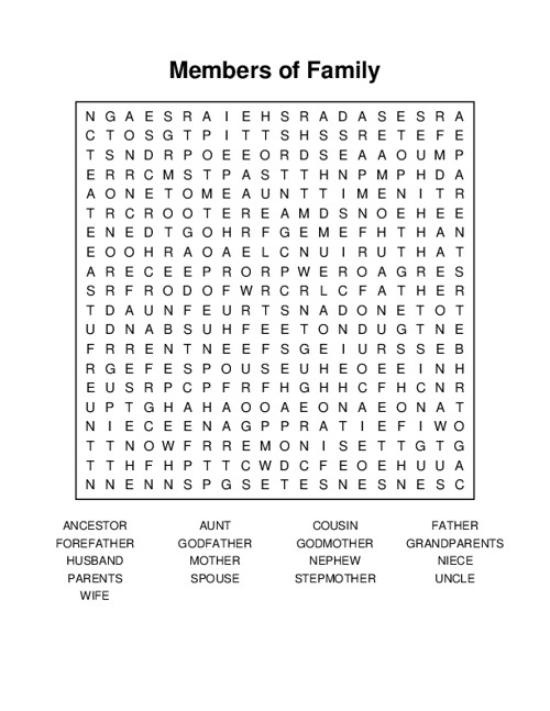 Members of Family Word Search Puzzle