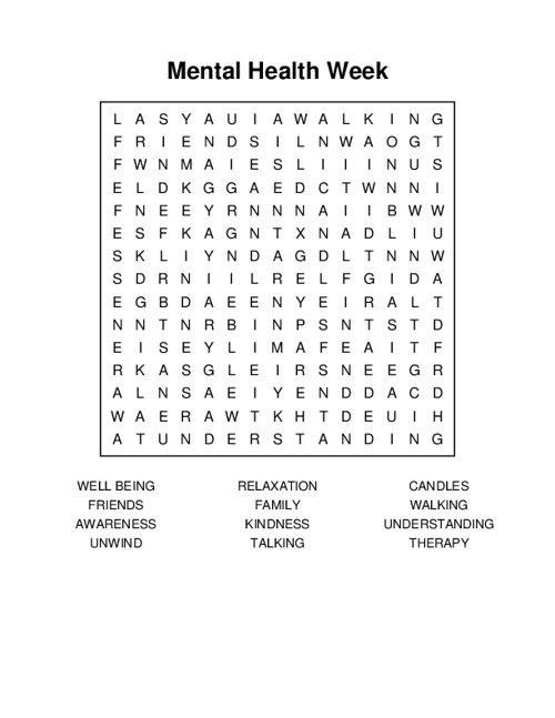 Mental Health Week Word Search Puzzle
