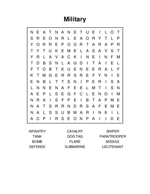 Military Word Search Puzzle