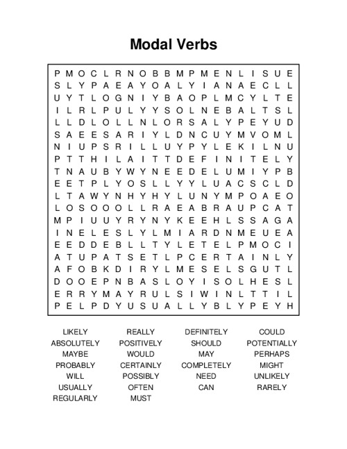 Modal Verbs Word Search Puzzle