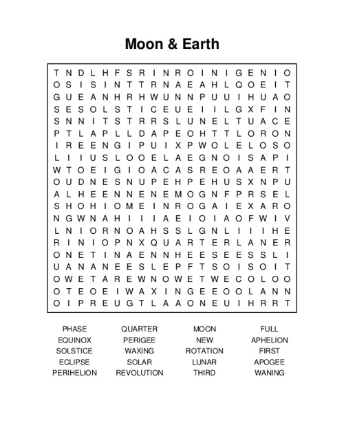 Moon & Earth Word Search Puzzle