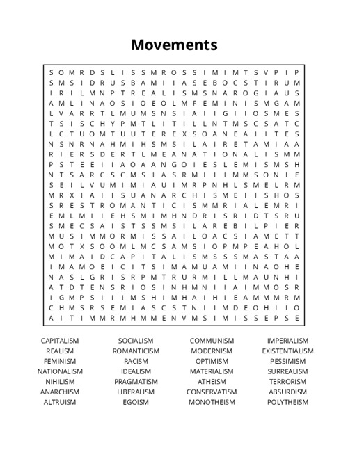 Movements Word Search Puzzle