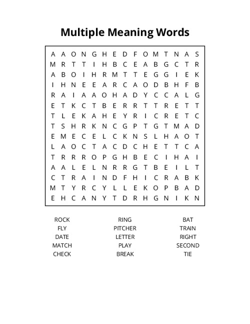 Multiple Meaning Words Word Search Puzzle