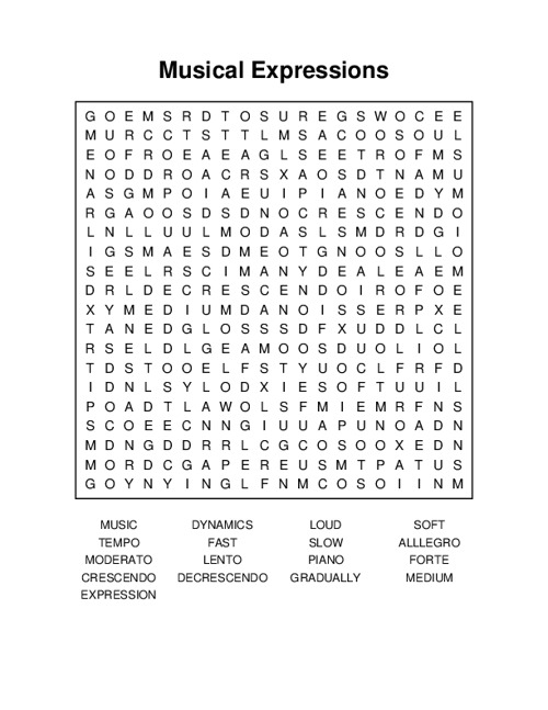 Musical Expressions Word Search Puzzle