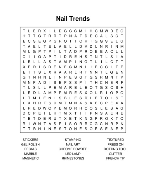 Nail Trends Word Search Puzzle