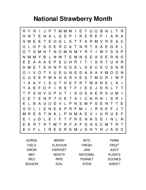 National Strawberry Month Word Search Puzzle