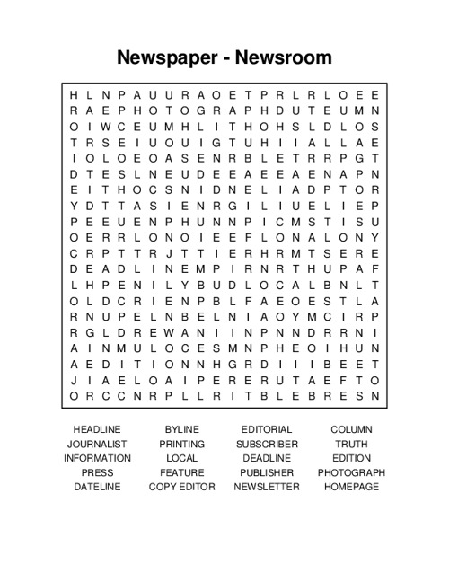 Newspaper - Newsroom Word Search Puzzle