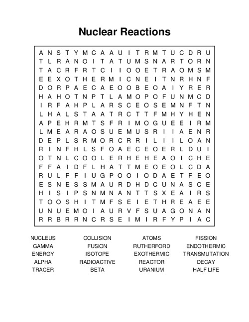 Nuclear Reactions Word Search Puzzle