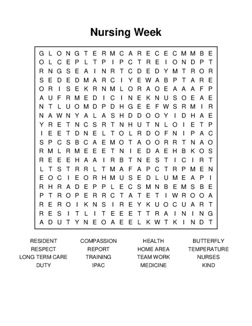 Nursing Week Word Search Puzzle