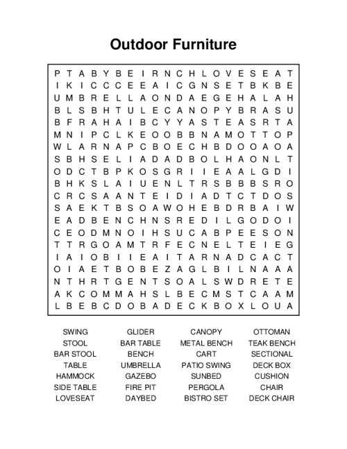 Outdoor Furniture Word Search Puzzle