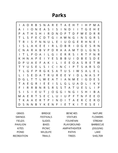 Parks Word Search Puzzle