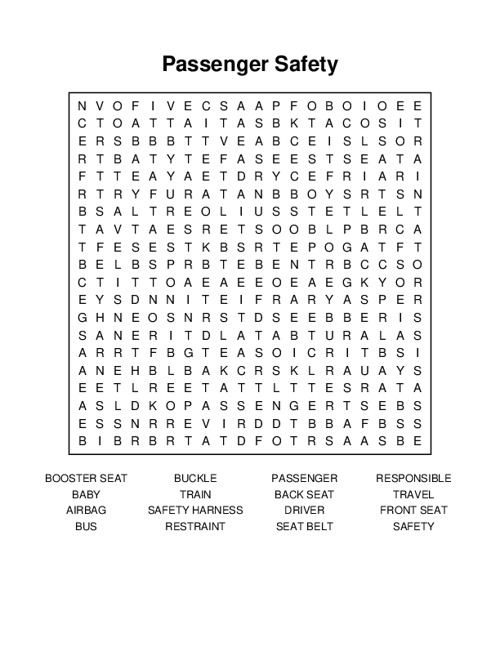Passenger Safety Word Search Puzzle