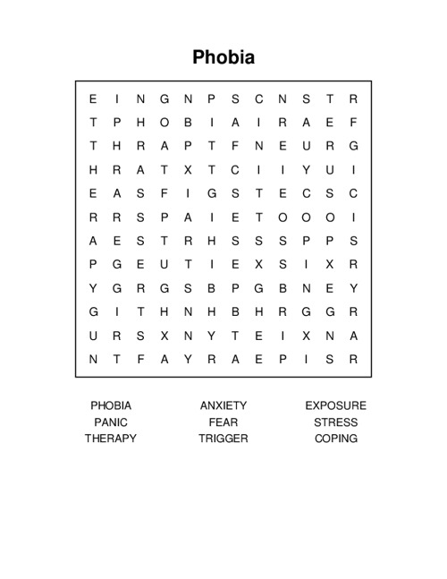 Phobia Word Search Puzzle