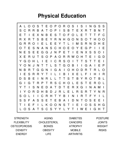 Physical Education Word Search Puzzle